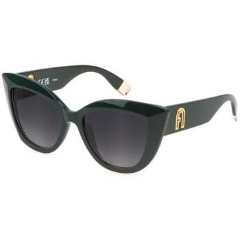 Furla Sfu711 Women's Shiny Full Green Sunglasses with Smoke Gradient Lenses - Size 53 MM
