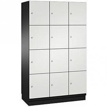 Armario de Compartimentos Bajo Llave Cambio C+P - 4 Puertas, 3 Divisiones, Acero, Color Negro-Gris y Claro-Gris, Ancho 1200 mm, 12 Compartimentos