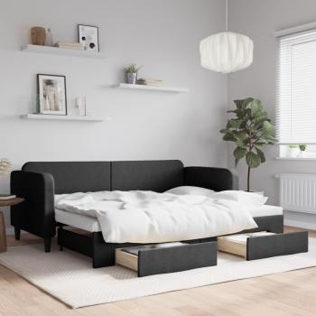 Sofá cama nido con cajones de tela negro 80x200 cm