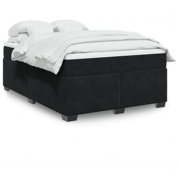 Cama box spring de muelles con colchón terciopelo negro 140x190 cm