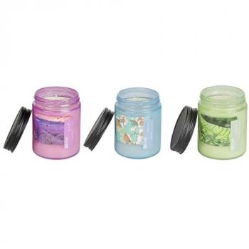 Conjunto de 3 velas perfumadas multicolores 100% cera de soja con mecha de algodón en vidrio, fragancia floral fresca: té blanco, lavanda y jazmín