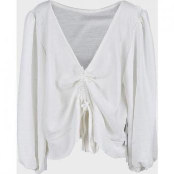 Blusa de niña de manga larga lisa - La Ormiga 1122120301 blanco de algodón