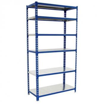 Estantería metálica SimonRack de almacenaje de acero, 2500x800x300 mm, 6 baldas ajustables, soporta 180 kg de punto flexión por balda, color azul/galva, sin torn