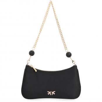 Pinko Women's Arthemis Satin Shoulder Bag in Black | 103512A1WB Color Z99Y, Stylish Black Bags Collection, Black female, Size: ONE SIZE