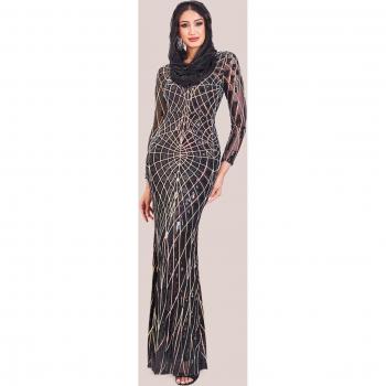 Geo Sequin Maxi Dress for Women - Black - Size 10 UK
