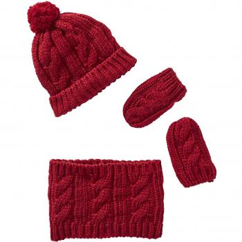 VERTBAUDET Conjunto de gorro, snood y manoplas de punto tricot para bebé Rojo oscuro liso 12/18M-74/81CM