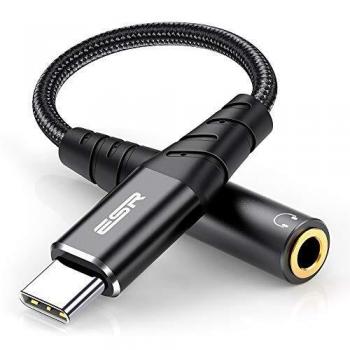 ESR Adaptador USB Tipo C a Jack 3,5mm, USB C Jack Auriculares Audio Adaptadores Compatible con iPad Pro/iPad Air 2020/iPad Pro 12.9, Pixel 3/2 XL, Huawei P40/P30 Pro/P20, Xiaomi, Galaxy S20/S20+/S10
