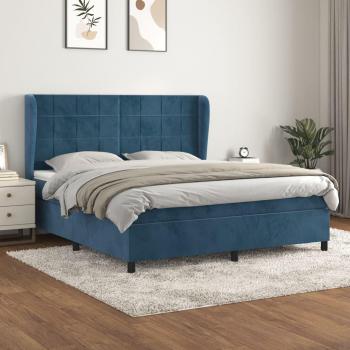 Cama Box Spring con Colchón de Terciopelo Azul Oscuro 180x200 cm