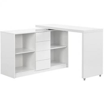 Escritorio extensible con tablero giratorio 360° - MDF - Blanco lacado - PAVELO