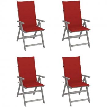 VidaXL Sillas de jardín reclinables 4 uds cojines madera maciza de acacia