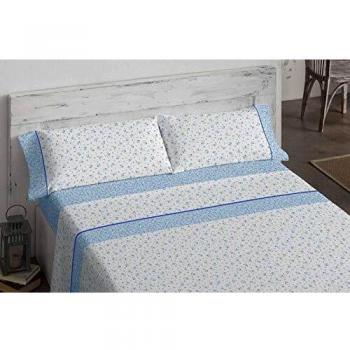 Burrito Blanco Juego de Sábanas 475 con un Diseño de Pequeñas Flores para Cama Individual de 105x190 hasta 105x200 cm/Juego de Cama 105, Color Azul