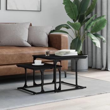Mesa de centro apilable 2 piezas madera de ingeniería negro, roble sonoma, roble ahumado - Mesita de salón o comedor auxiliar mesa de café