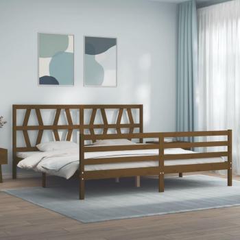 Estructura de cama y cabecero de madera maciza marrón miel 200x200 cm