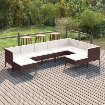 9-Piece Brown Poly Rattan Garden Lounge Set with Cushions