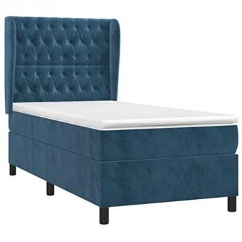Cama Box Spring con Colchón de Terciopelo Azul Oscuro 80x200 cm