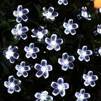 7M 50LED luces de la secuencia solar puede con multi-color de la flor de cerezo para la Navidad, patio, césped, cerca, afuera, decoración perfecta para el hogar, al aire libre, Navidad, centro comercial, de vacaciones y celebración del festival