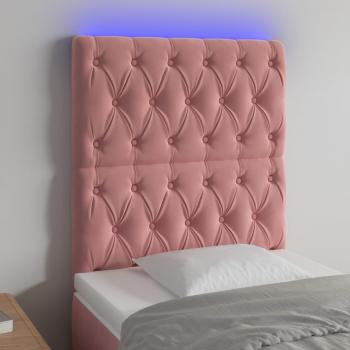 Cabecero LED Terciopelo Rosa 80x7x111/128 cm con luces LED
