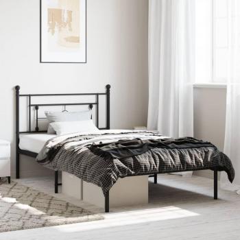 Estructura de cama con cabecero de metal negro 107x203 cm