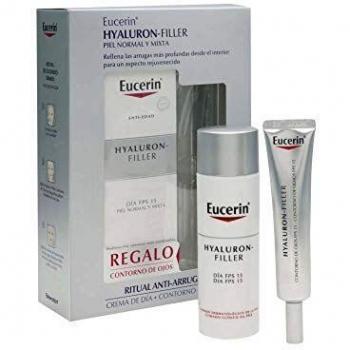 Eucerin Hyaluron Filler Anti Edad - Pack de Crema de Día FPS 15 y Contorno de ojos, 50 + 15 ml