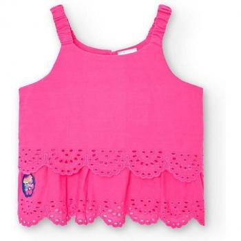 Top de bebé niña Boboli 248116 FUXIA con detalles bordados y tirantes - Ropa infantil de alta calidad