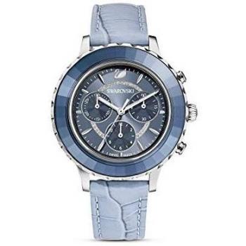 Swarovski Lux Chrono Blue Leather Watch, female, blue, size: ONE SIZE