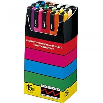 Uniball Uni Posca 15-Piece Brush-Tip Marker Set Assorted to Water-Based Pigmentation Ink Fine Cone Tip