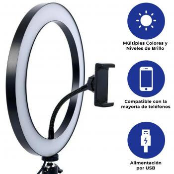 Anillo de luz LED para Selfie, Lámpara Regulable 26 cm, Fotografía, Estudio Fotográfico, Vídeo, Maquillaje, Iluminación para Teléfono y Cámara