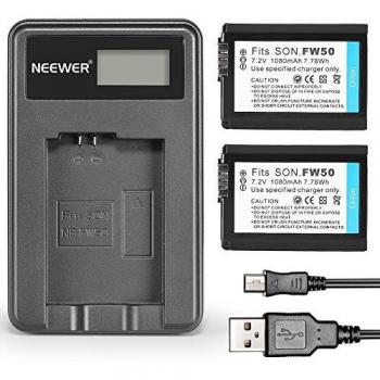 Neewer® 2 paquetes 7.2V 1080mAh FW50 Reemplazo Batería Rercargable+ Cargador de Batería USB para Sony VG-C1EM VG-C2EM, Alpha 7, a7, Alpha 7R, a7R, Alpha a3000, a6000,NEX-C3, NEX-F3, SLT-A33, SLT-A35, SLT-A37, SLT-A55V, Cyber-shot DSC-RX10 Cámaras Digi