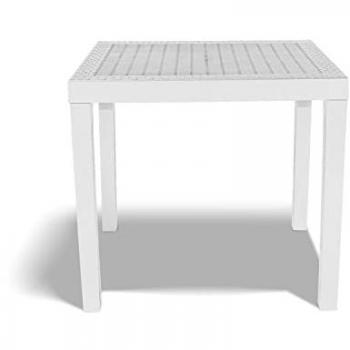 Mesa de Poliratán Poker 78x65 cm con Acabado Tejido Efecto Ratán Blanco