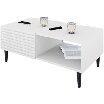 Mesa de centro angular Comfivo H102, aglomerado laminado blanco, 100 x 52 x 41 cm