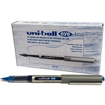 uni-ball UB-157 Eye Fine Rollerball Pens, Blue Uni Super Ink, .7mm Nib, Box of 12