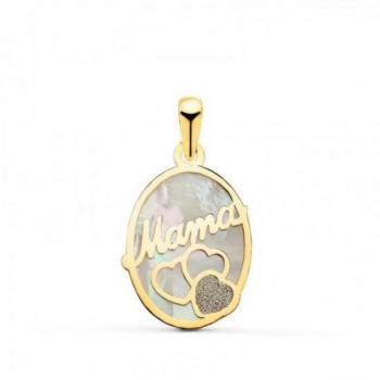 Colgante de Oro 18k con corazones y nácar