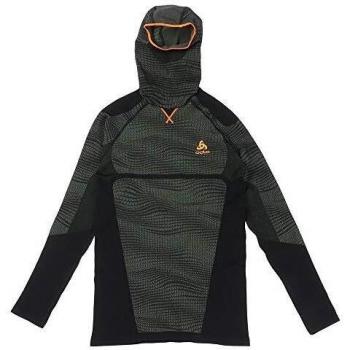 Odlo Suw Top with Facemask L/S Performance Blackcomb - Camiseta para Hombre, Hombre, 187092, Climbing Ivy - Black - Orange Clown Fish, Medium