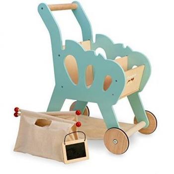 Le Toy Van - Honeybake Wooden Shopping Trolley With Detachable Bag | Supermarket Pretend Play Food Shop