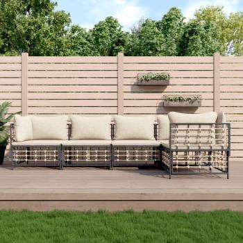 vidaXL 5 Piece Anthracite Poly Rattan Garden Lounge Set with Cushions