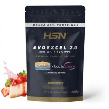 Proteína de Suero Aislada + Concentrada HSN Evoexcel 2.0 - Sabor Tarta de Queso y Frutas del Bosque 500g | 17 Porciones | Batido Proteico con Dige