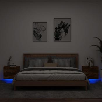 Mesa de noche de pared con luces LED 2 piezas roble ahumado vidaXL
