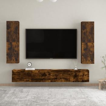 Mueble de TV vidaXL 2 uds de madera contrachapada color roble ahumado 30,5x30x110 cm, Mueble para salón y mesa de TV