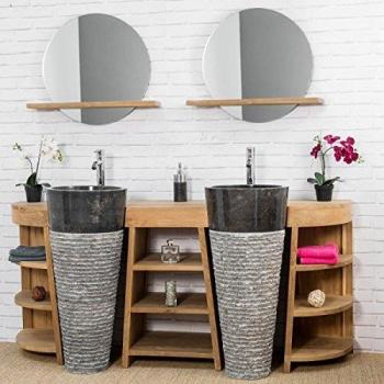 Mueble de baño de teca doble 180cm con lavabos negros Wanda Collection Florencia