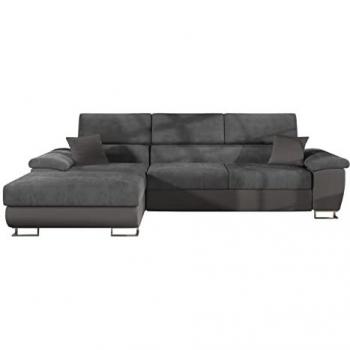 Sofá rinconero Comfivo 192 con función de descanso y caja de ropa de cama, 275x170x71cm, color gris