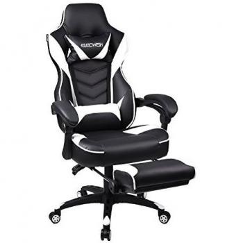 PULUOMIS - Silla para Juegos de Carreras de Color Blanco con Respaldo Alto de Piel sintética ergonómica para Ordenador de vídeo sillas de Oficina Ajustables con reposapiés Lumbar