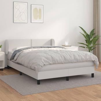 Cama Box Spring con Colchón de Cuero Sintético Blanco 140x200 cm