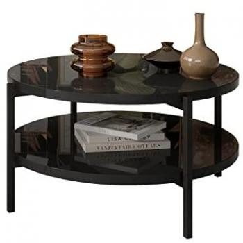 Mesa de centro redonda Providence 177, aglomerado laminado negro brillante, diámetro 85 cm, altura 43 cm