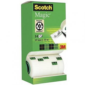 Scotch Magic Cinta Adhesiva Invisible 19mm x 33m Pack de 14 Rollos con Dispensador de Cartón