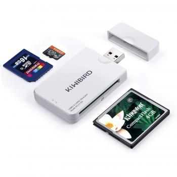 KiWiBiRD USB 3.0 (3.1 Gen 1) Lector Tarjetas de Alta Velocidad 9-in-1 para CF Compact Flash (UDMA), SD, SDHC, SDXC, Micro SD, Micro SDHC, Micro SDXC [Compatible con tarjetas UHS-I] – Blanco