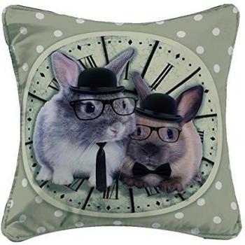 Douceur D'Intérieur  - 1605198, Funda De Cojin , 40 X 40 Cm , Bunny Clock , Poliéster Estampado