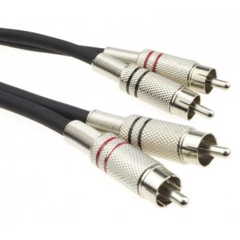 Tangle-Free Shielded 3m RCA Audio Cable with Red & White Twin Phono Connectors