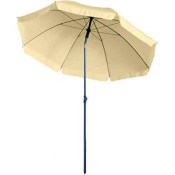 Outsunny Sombrilla de Playa Diámetro de Ø200 cm con Techo Inclinable Poste Desmontable y Pincho Inferior para Jardín Crema