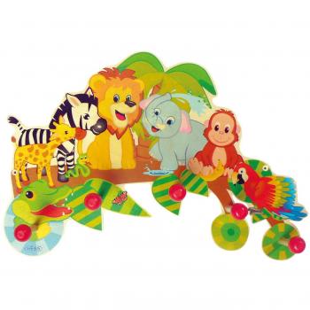 Hess Holzspielzeug 30305 - Perchero de madera, serie jungla, con 5 ganchos, para niños, aprox. 37 x 26 x 6,5 cm de tamaño, hecho a mano, como punto de atracción en cada habitación infantil y pasillo