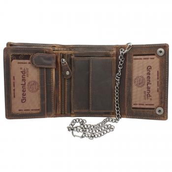 Greenland-Nature Montana Cartera Motorista con Cadena de Seguridad de Cuero para Hombre 191 Marrón